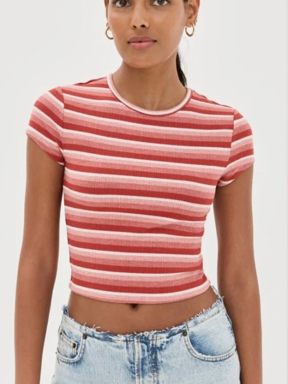 Reformation Red Striped Cropped T Shirt XS
